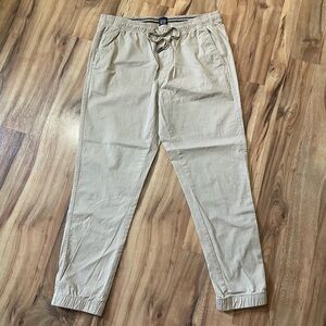 Gap Men's Khaki Beige Jogger Pants - Elastic Waist & Drawstring - Size L